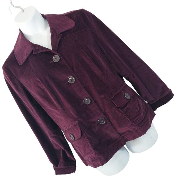 TALBOTS! PLUM PURPLE STRETCH VELVET BUTTON DOWN SHIRT, JACKET, BLAZER! SZ 18 - Picture 1 of 8